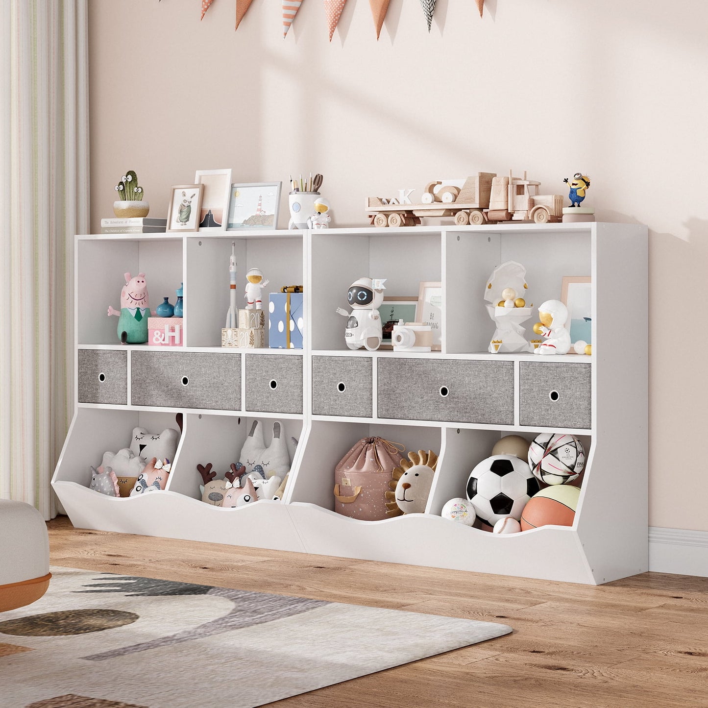 Homhougo¡ªKids Bookshelf and Bookcase Toy Storage Multi Shelf with Cubby Organizer Cabinet and Drawers for Boys Girls,for Children's Room, Playroom, Hallway, Kindergarten, School,Bedroom (White)