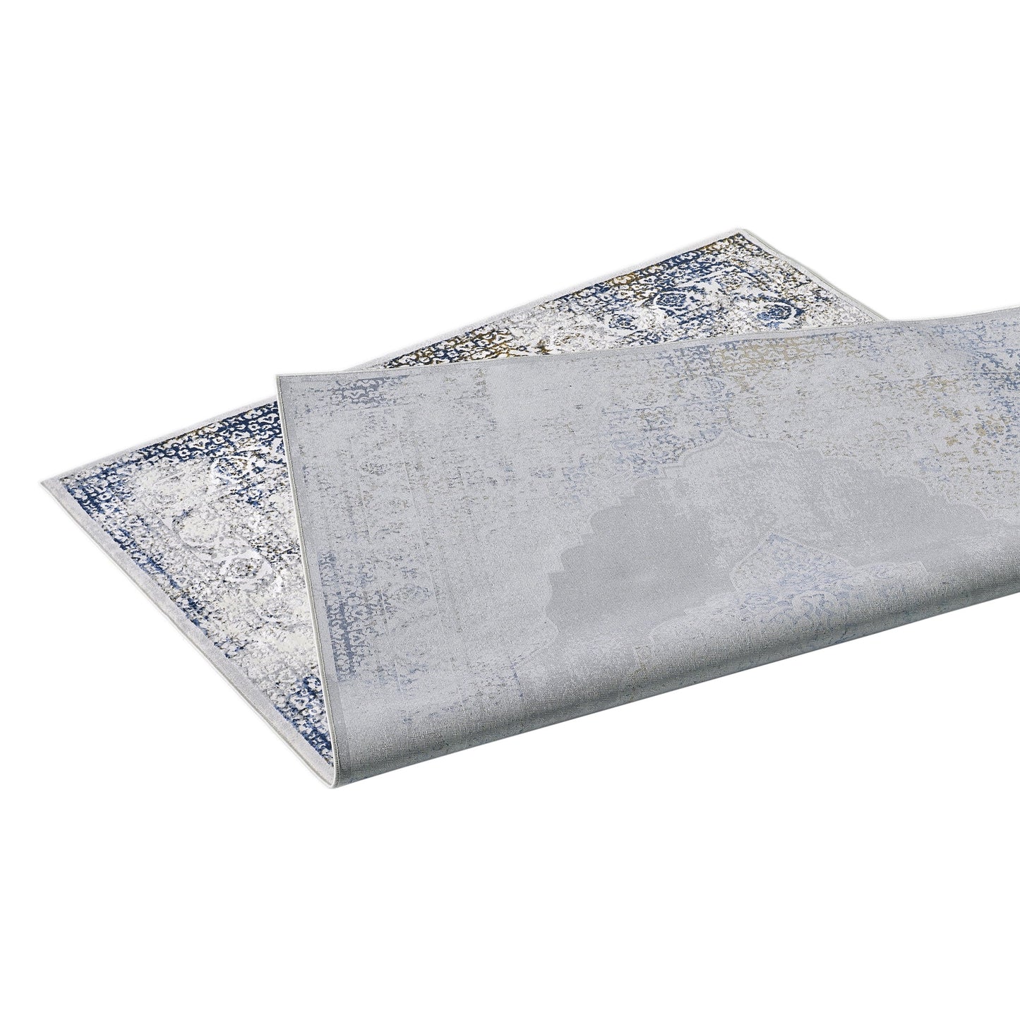 Allstar Rugs 7' 9in x 10' 0in Gainsboro Grey Traditional Persian Themed Polyester Area Rug with a Blue Bijar Design and Gold Accents. Machine-Made in Turkey.