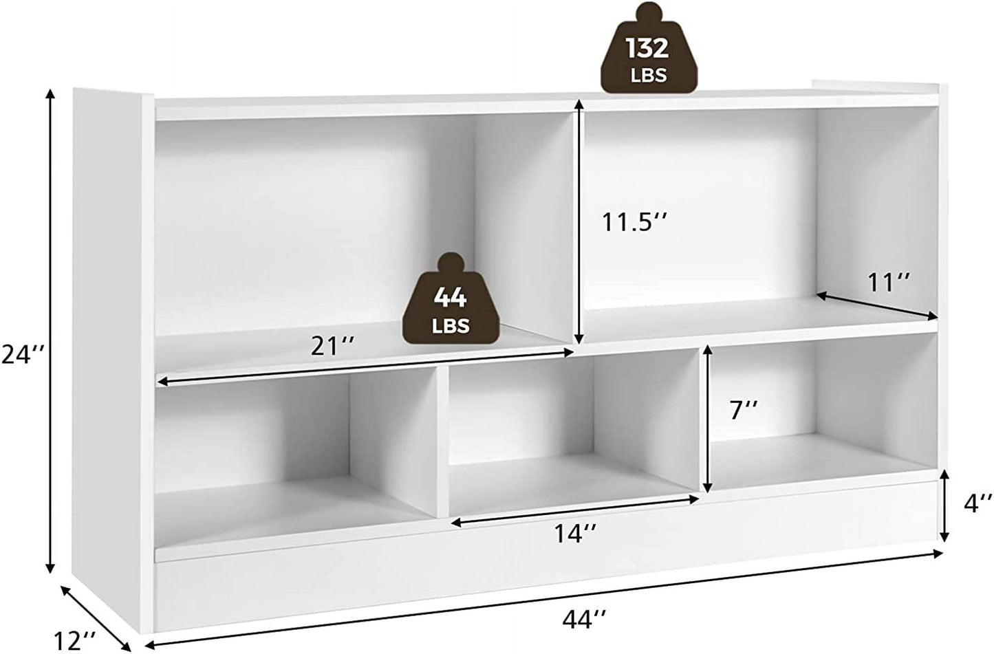5 Cube Bookcase, 2 Tier Wooden Storage Open Bookshelf, Multipurpose Display Storage Cabinet for Living Room, Bedroom, Hallway, Kid's Playroom, Reading Nook (White)