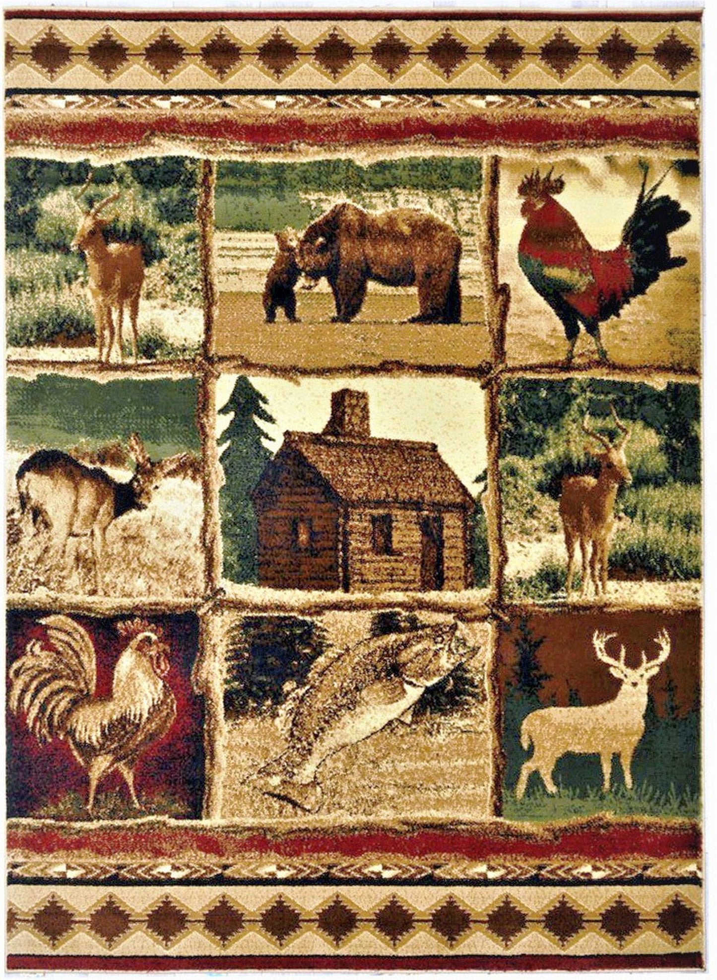 Handcraft Rugs Cabin Rug Lodge, Cabin Nature and Animals Area Rug Modern Geometric Design Cabin Area Rug Abstract, Multicolor Design Fish/Bear/Moose/Stripped Patterns 8x10 feet