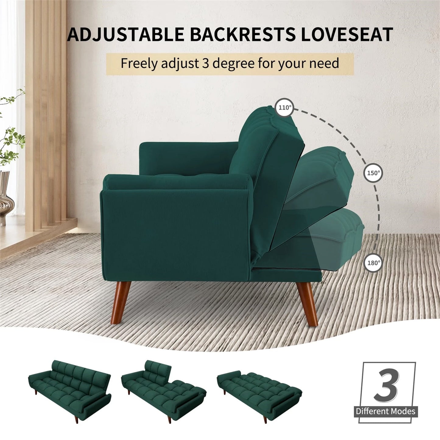 Aukfa 75in Flared Arm Futon Convertible Sofa Bed, Curved Sleeper Sofa for Home Office, Green