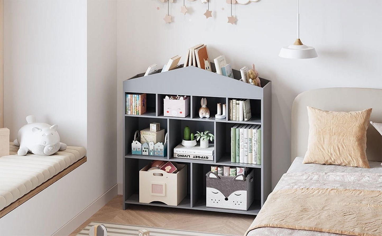 Accreate Toy Storage Organizer 9-Cubby Kids Bookshelf 40.7in Width Bookcase Playhouse Cabinet for Boys Girls