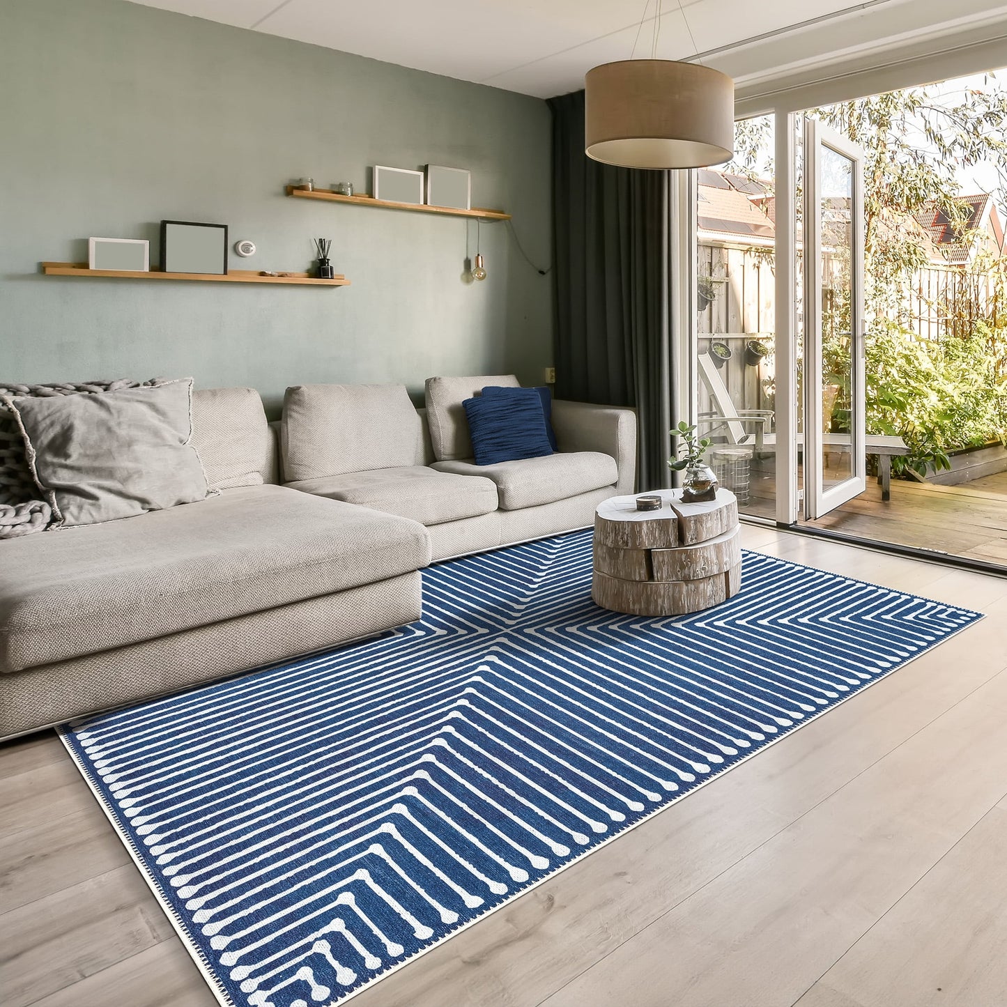 GLN Rugs Assos - Machine Washable Area Rug - 9'x12' Turkish Modern Rug Blue