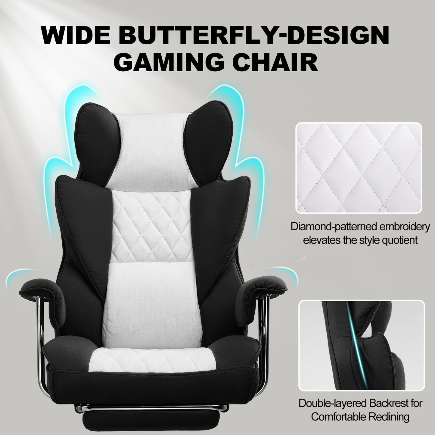 GTRACING Gaming Chair Ergonomic Executive Cozy Fabric Office Chair with Footrest, Black&Gray