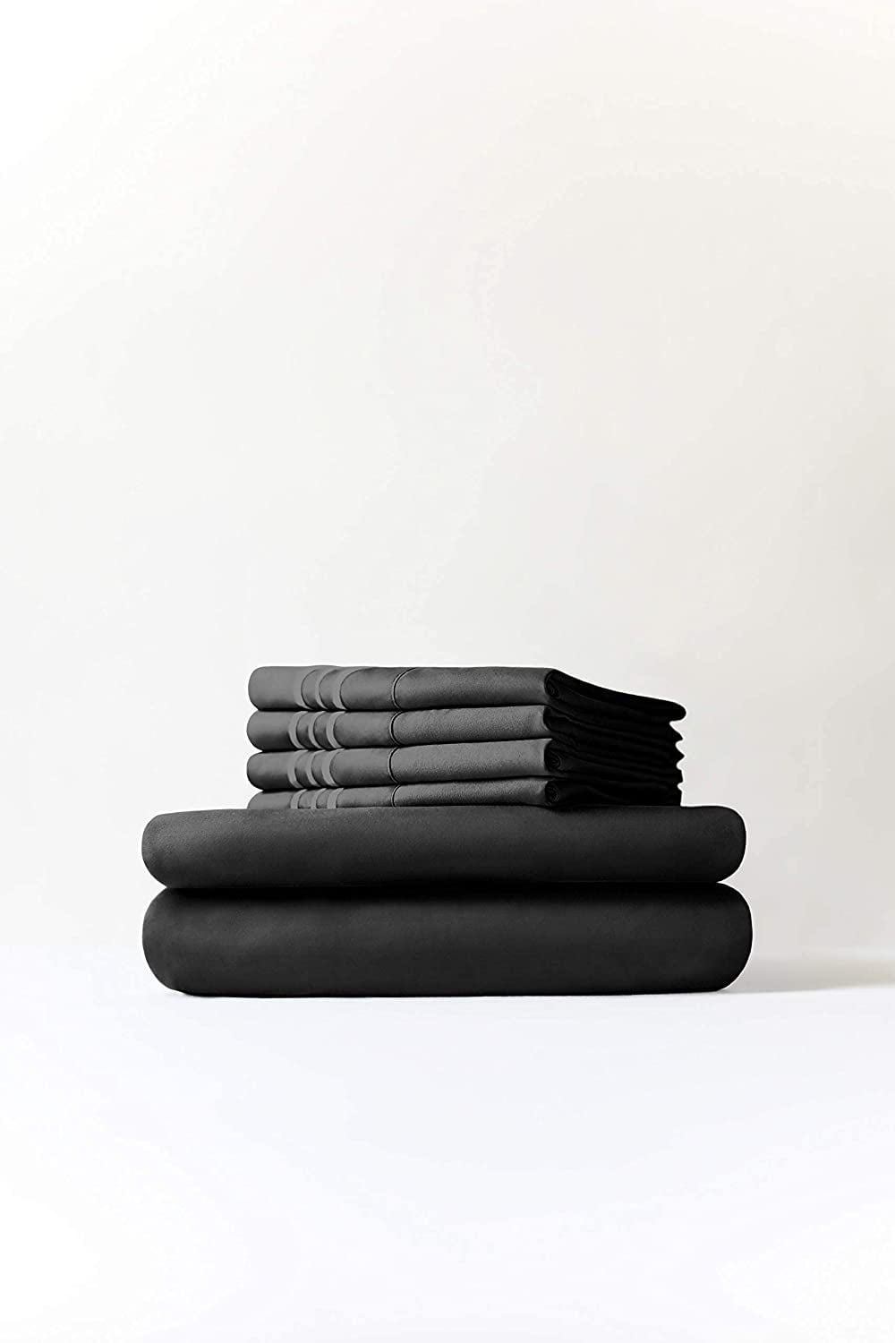 800 Thread Count 5 Piece Split King Sheets Sets Set ( 2- Twin XL Fitted Sheets 1-Flat sheet and 2-Pillow covers ) with 30in deep pocket for Adjustable Bed Color Black Solid