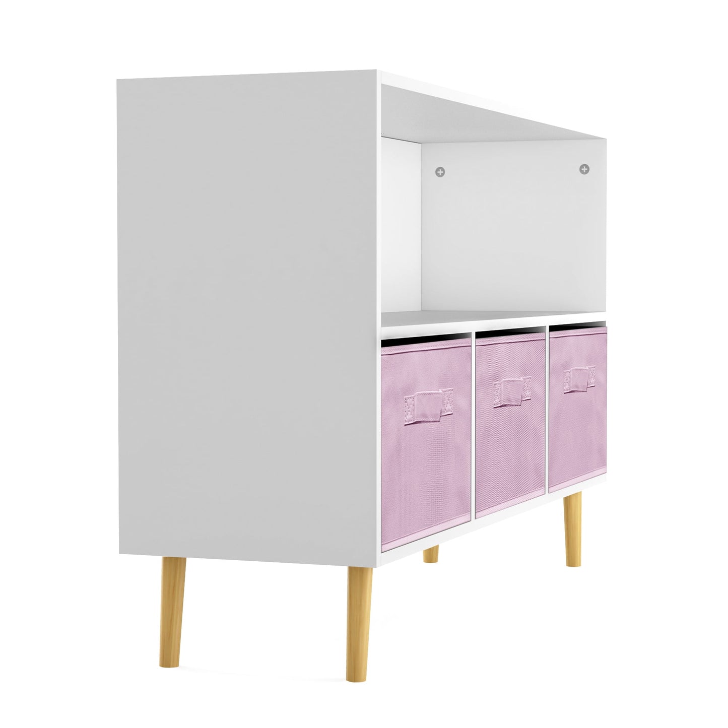 HOMEBYTE Kids bookcase with Collapsible Fabric Drawers, Children's Book Display, Toy Storage Cabinet Organizer, White/Pink