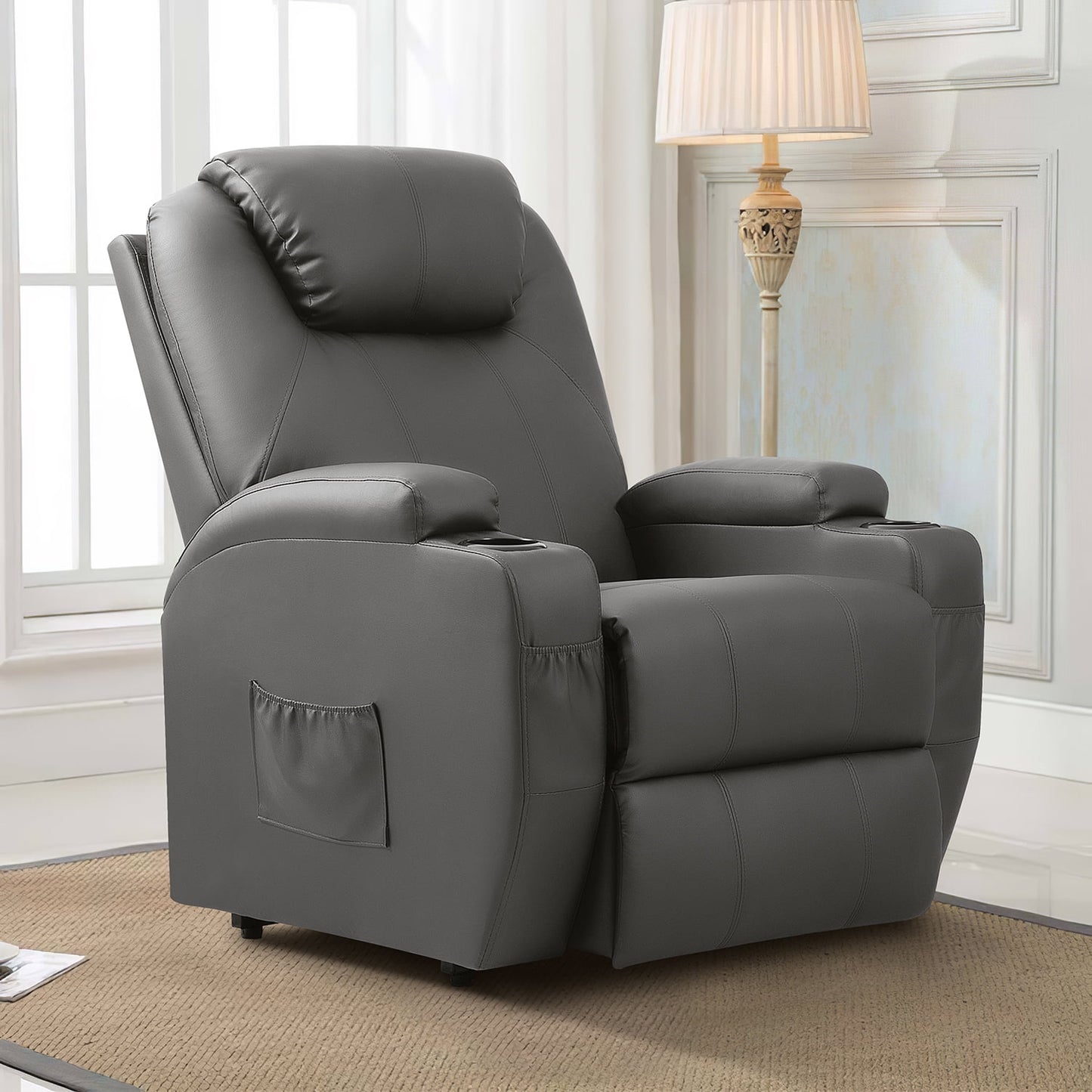 Homall Power Lift Recliner Chair PU Leather for Elderly with Ergonomic Lounge Chair Single Sofa Gray