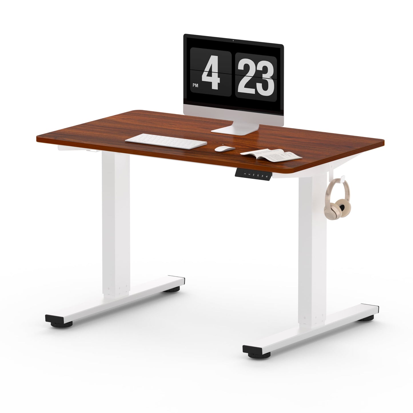 ACTIVESIT 40in x24in Home Office Height Adjustable Standing Desk with Hooks, Ergonomic Electric 2-Stage Stand Up Computer Desk, White and Mahogany