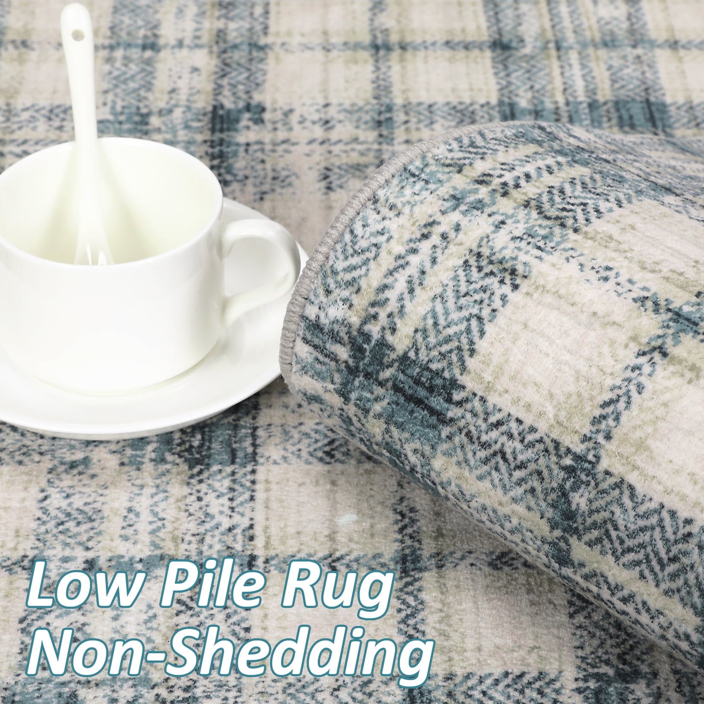 Haperlare Modern Area Rugs for Living Room Tartan Plaid Area Rug Luxurious Soft Bedroom Decor Rug Farmhouse Non Slip Throw Rugs, 8' x 10' Blue Beige