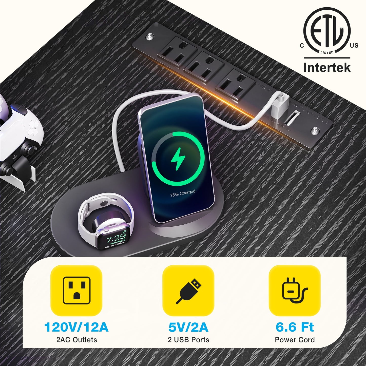 KKL 61 inch L Shaped Gaming Desk with 4 Drawers & Power Outlets, Home Office Desk with Adjustable Heights Monitor Stand & Keyboard Tray, Computer Desk with LED Light, Pure Black