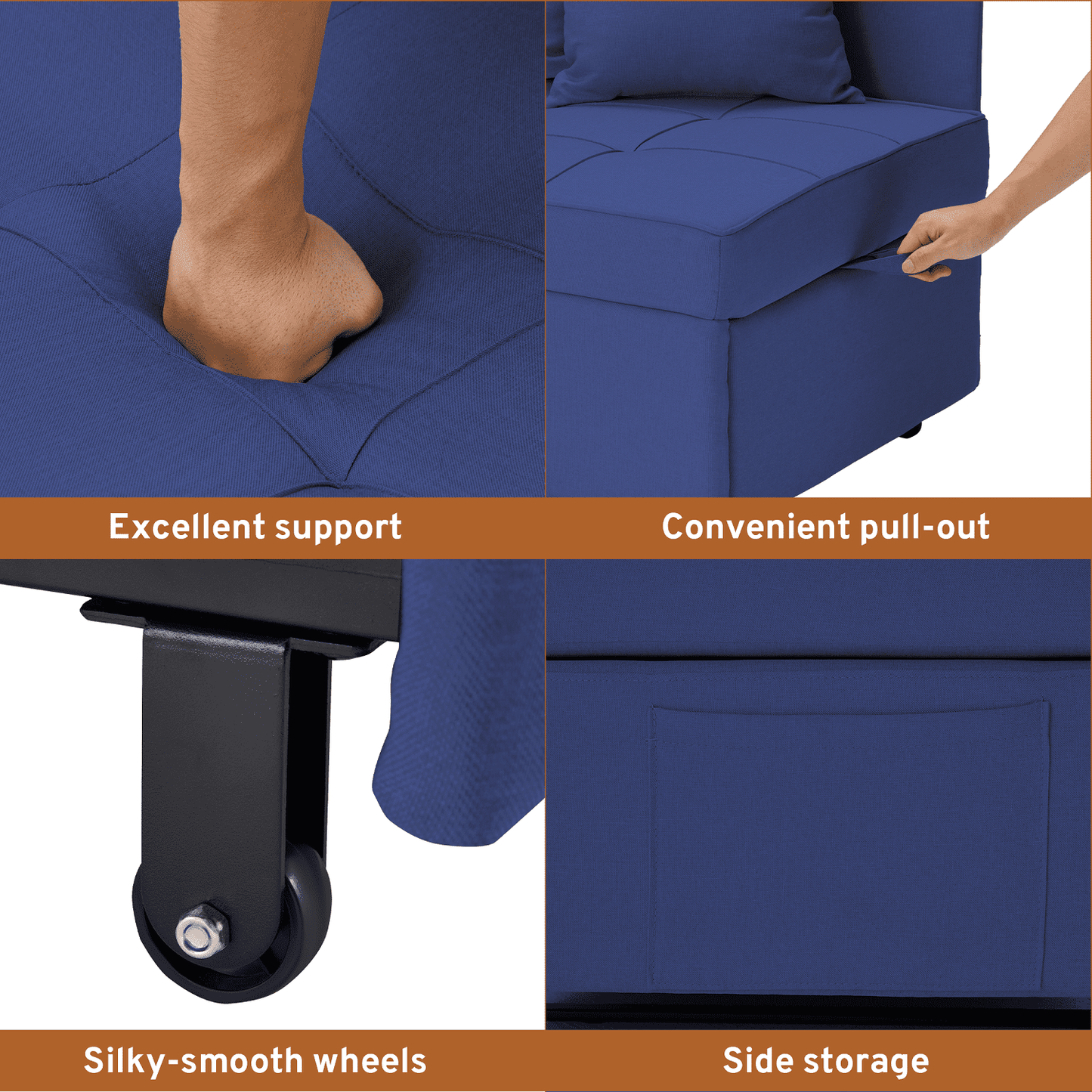 Hommow 3-in-1 Sleeper Sofa Chair Bed , 5-position Adjustable Backrest Pull Out Sofa Bed with Faux Linen Sofa Fabric, Fold Out Chair Bed for Living Rooms, Apartments, Small Rooms, Dark Blue