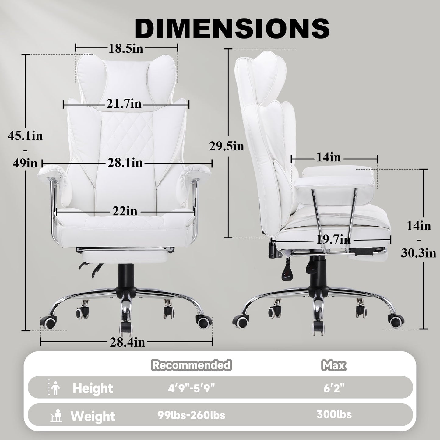GTRACING Gaming Chair Ergonomic Executive Cozy PU Leather Office Chair with Footrest, White
