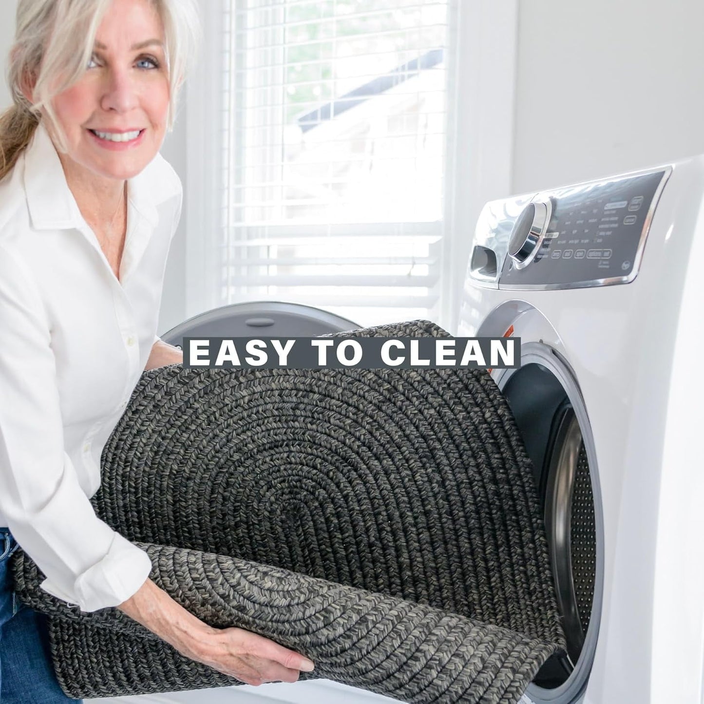 Homespice Black Braided Rug 20x30in Rectangular Washable Indoor-Outdoor. Uses- Entryway, Kitchen, Bathroom, Anti-Fatigue, Sink Spill Absorbing, Ergonomic Comfort Standing Mat