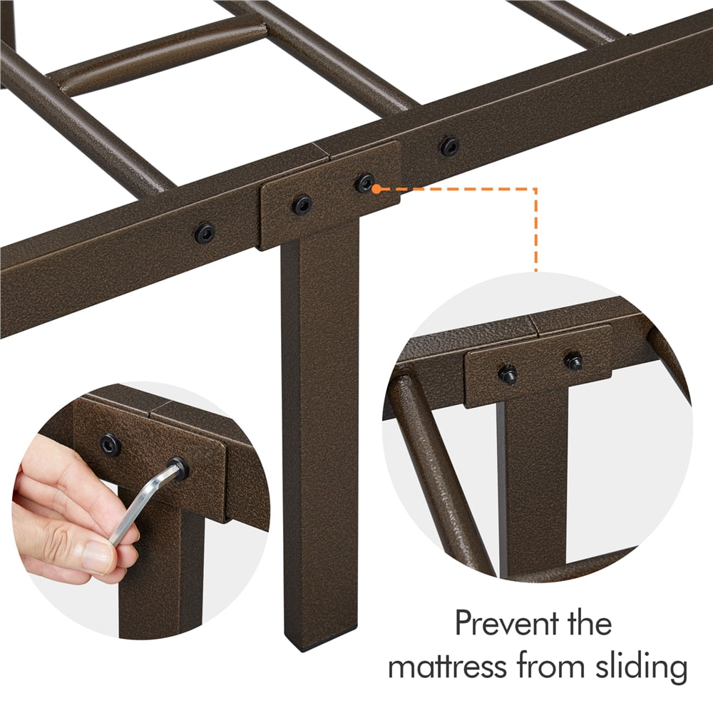 Alden Design Metal Platform Queen Bed with High Headboard, Bronze