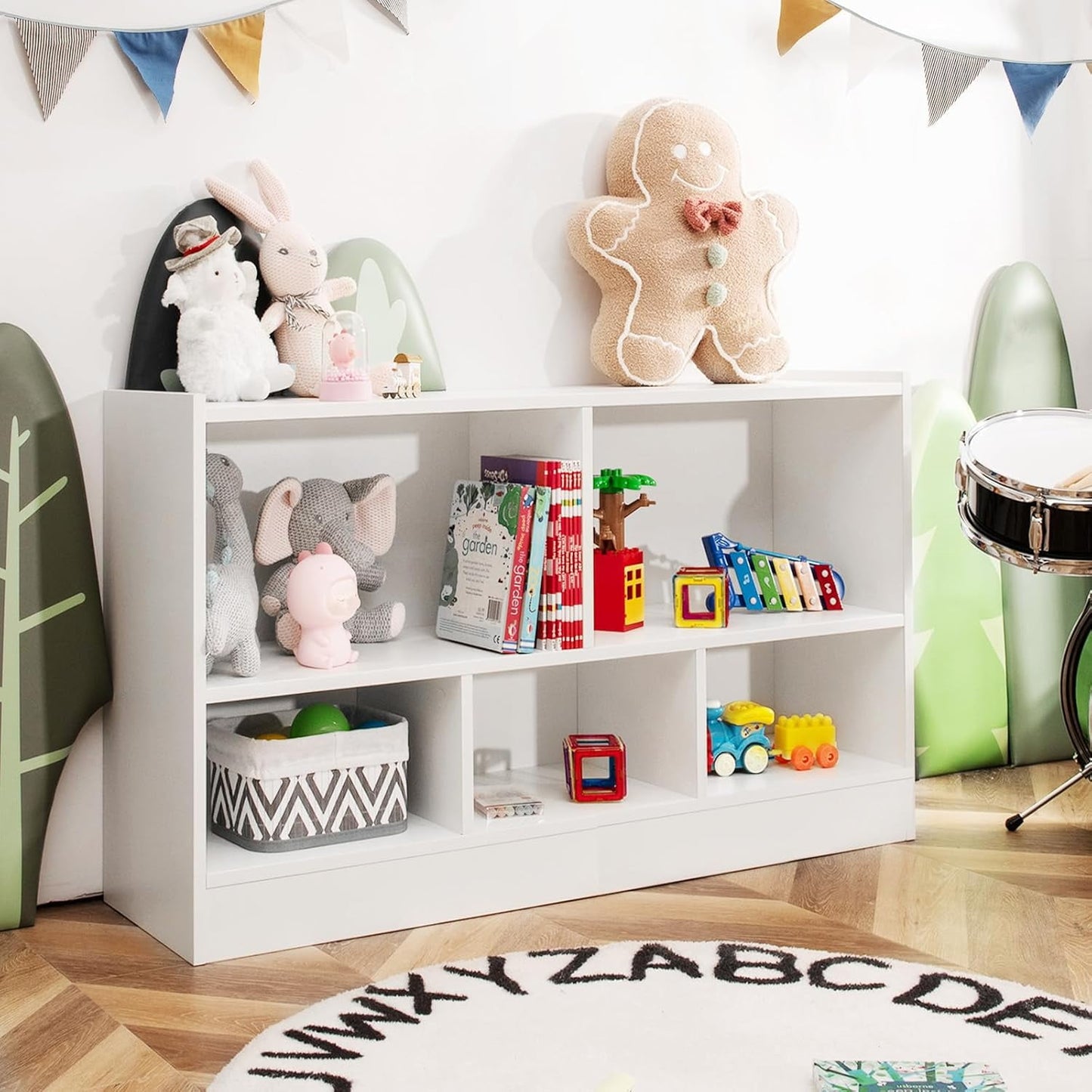 HONEY JOY Kids Storage Organizer, 5-Section Wooden Display Shelf for Classroom, Playroom, Nursery, Kindergarten