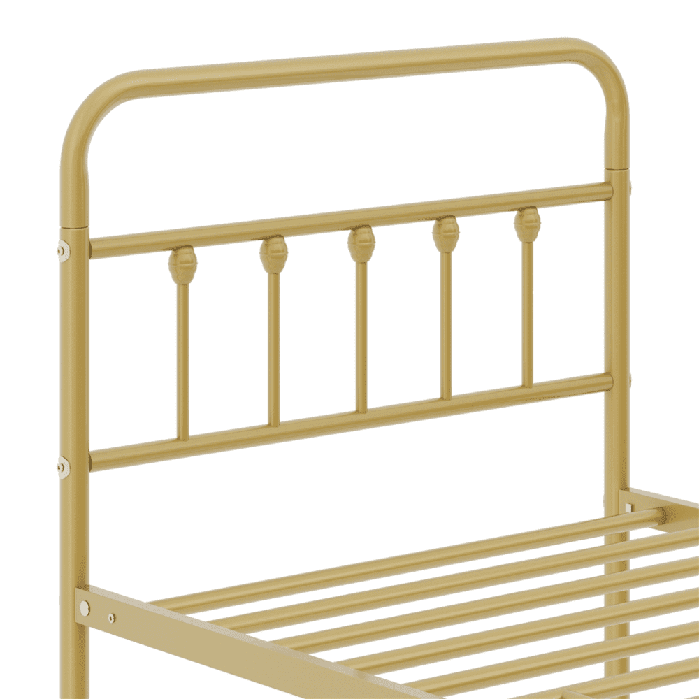 Alden Design Metal Platform Twin XL Bed with High Headboard, Antique Gold