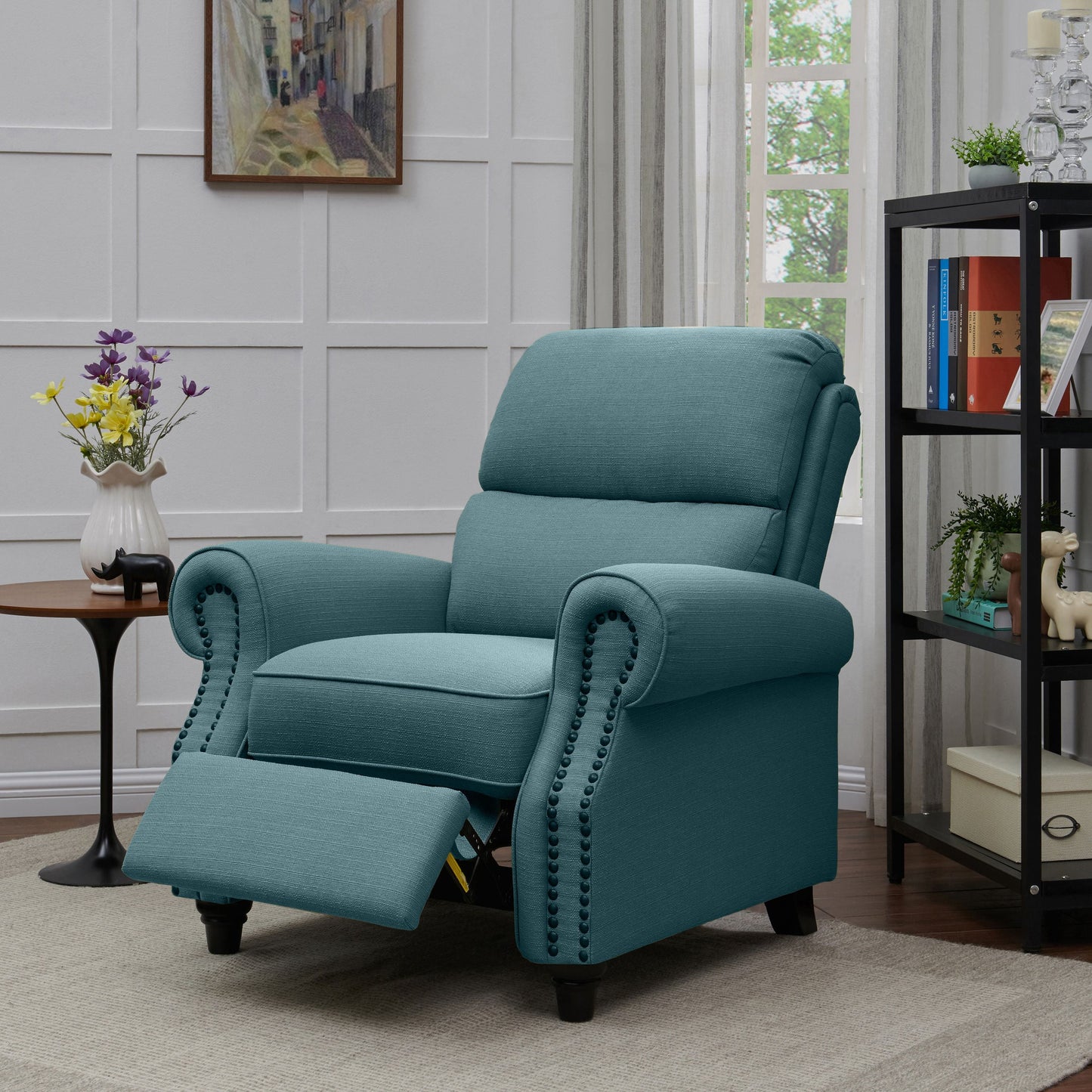 Homesvale Cari Pushback Recliner Chair, Blue Linen