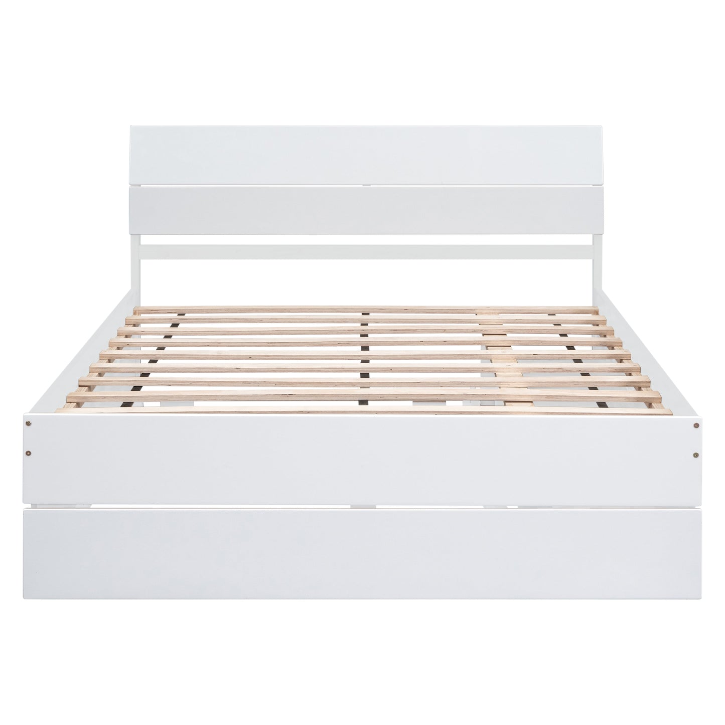LegaHome Full Bed with Trundle and Storage Drawers, Modern Full Size Solid Wood Platform Bed Frame with Headboard and Trundle Included, No Box Spring Needed, White