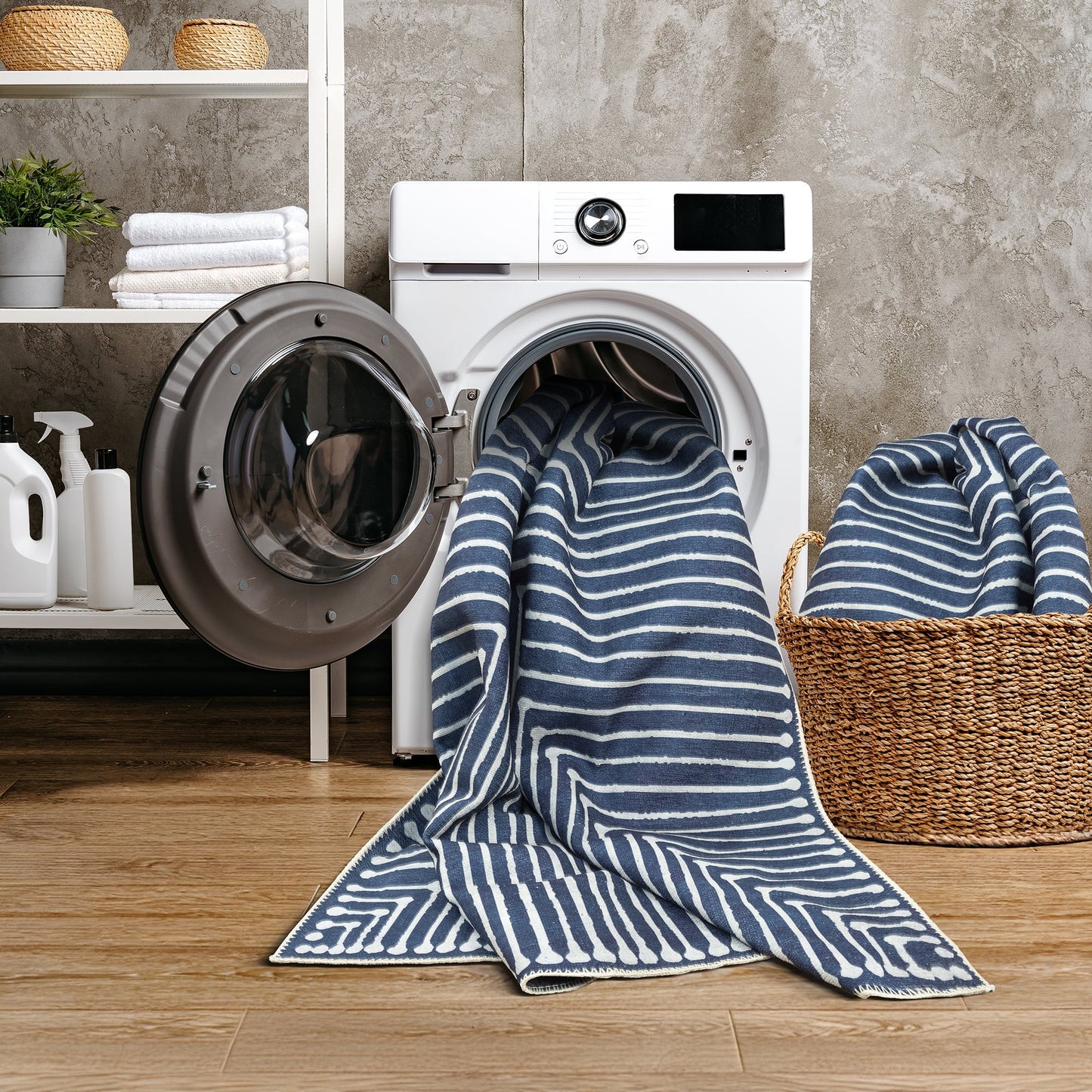 GLN Rugs Assos - Machine Washable Area Rug - 8'x10' Turkish Modern Rug Blue