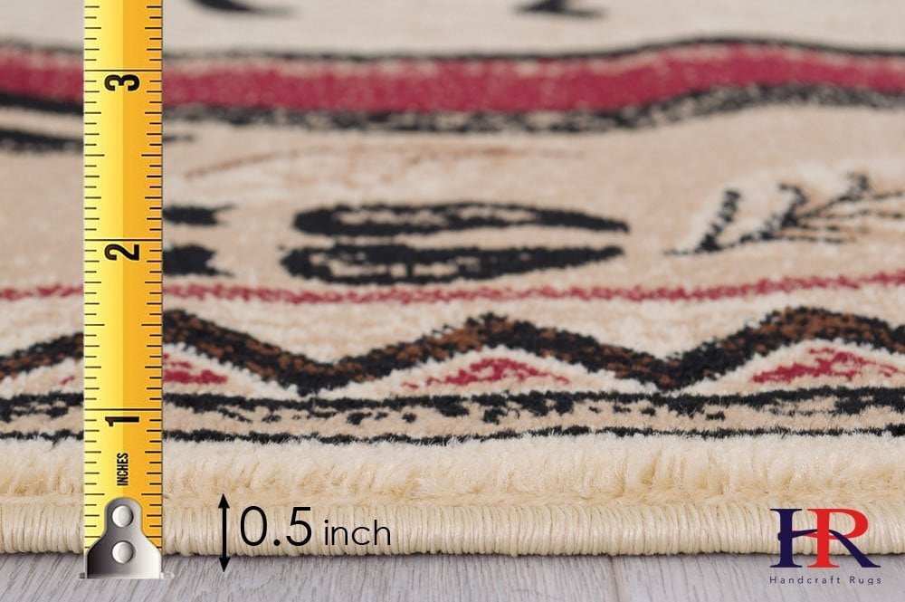 Handcraft Rugs Cabin Rug Lodge, Cabin Nature and Animals Area Rug Modern Geometric Design Cabin Area Rug Abstract, Beige/Ivory/RedMoose 5x7 feet