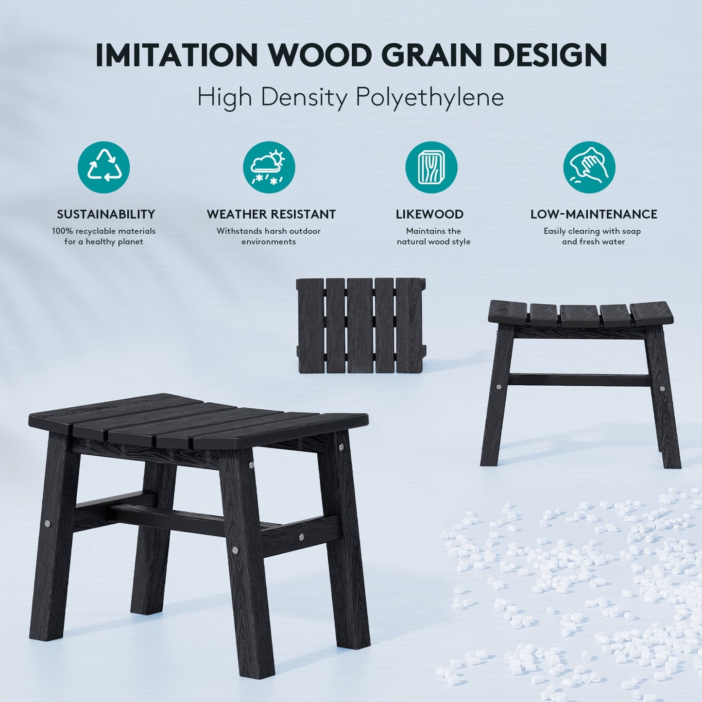 Adirondack Chair Ottoman Footrest, Plastic Patio Foot Stool for Outdoor, 16.7in x12.9in x14in , Black