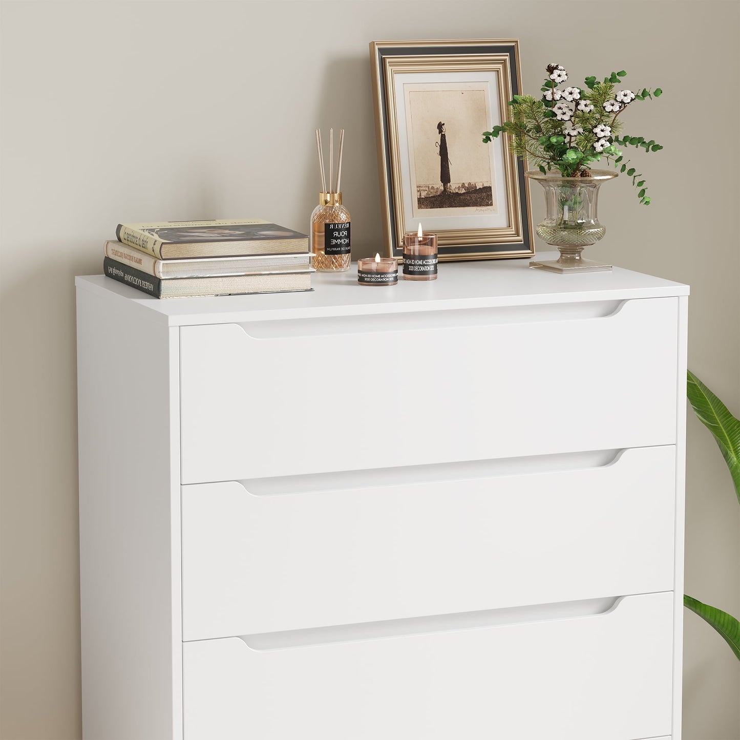 Homfa Vertical 5 Drawer Dresser, Wood Storage Cabinet with Upgraded Stable Base for Bedroom Living Room, White