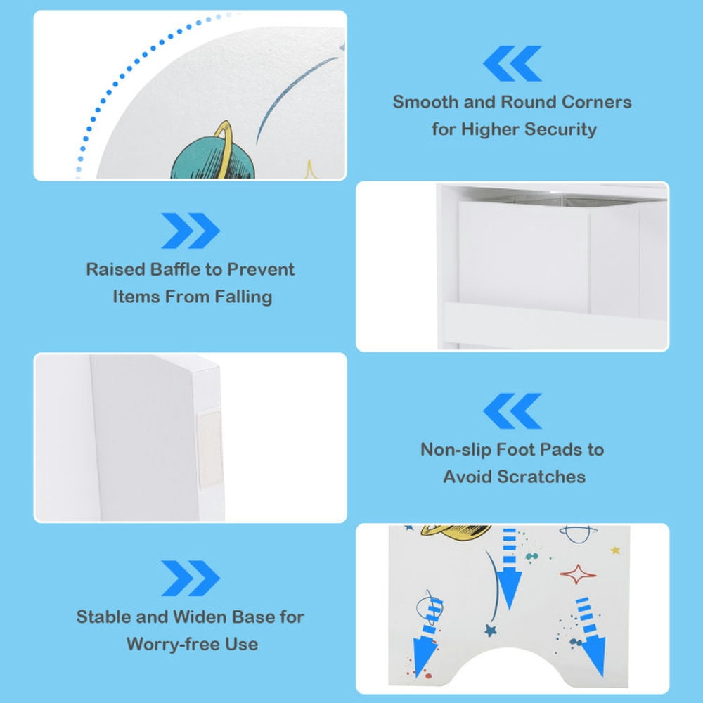 GVN Wooden Children Storage Cabinet with Storage Bins-Rocket Pattern, Toy Organizers and Storage for Kids, Boys, Girls, Nursery