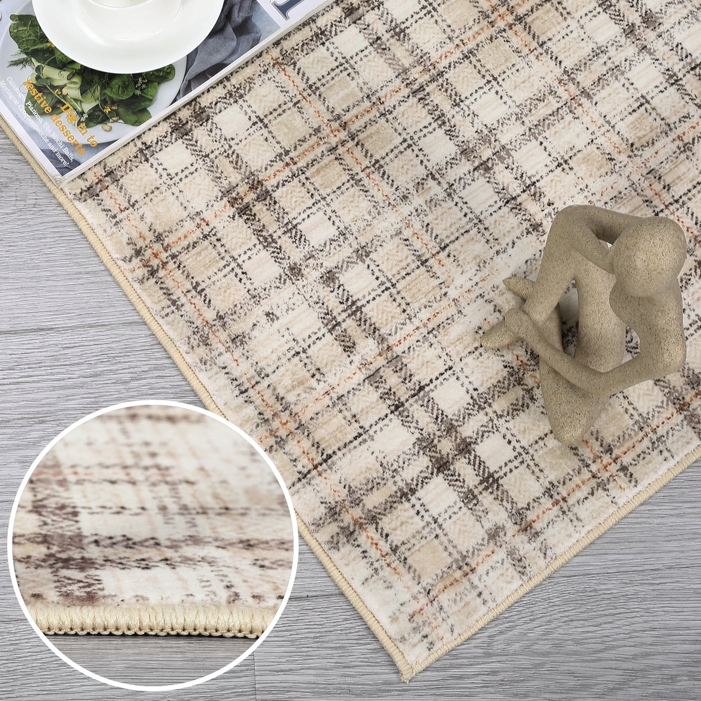 Haperlare Modern Area Rugs for Living Room Tartan Plaid Area Rug Luxurious Soft Bedroom Decor Rug Farmhouse Non Slip Throw Rugs, 5' x 7' Beige