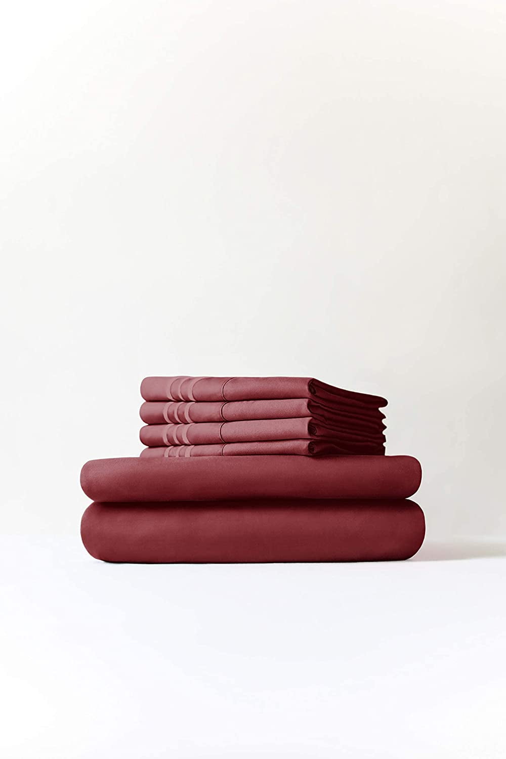 700 Thread Count 5 Piece Split King Sheets Sets Set ( 2- Twin XL Fitted Sheets 1-Flat sheet and 2-Pillow covers ) with 24in deep pocket for Adjustable Bed Color Burgundy Solid