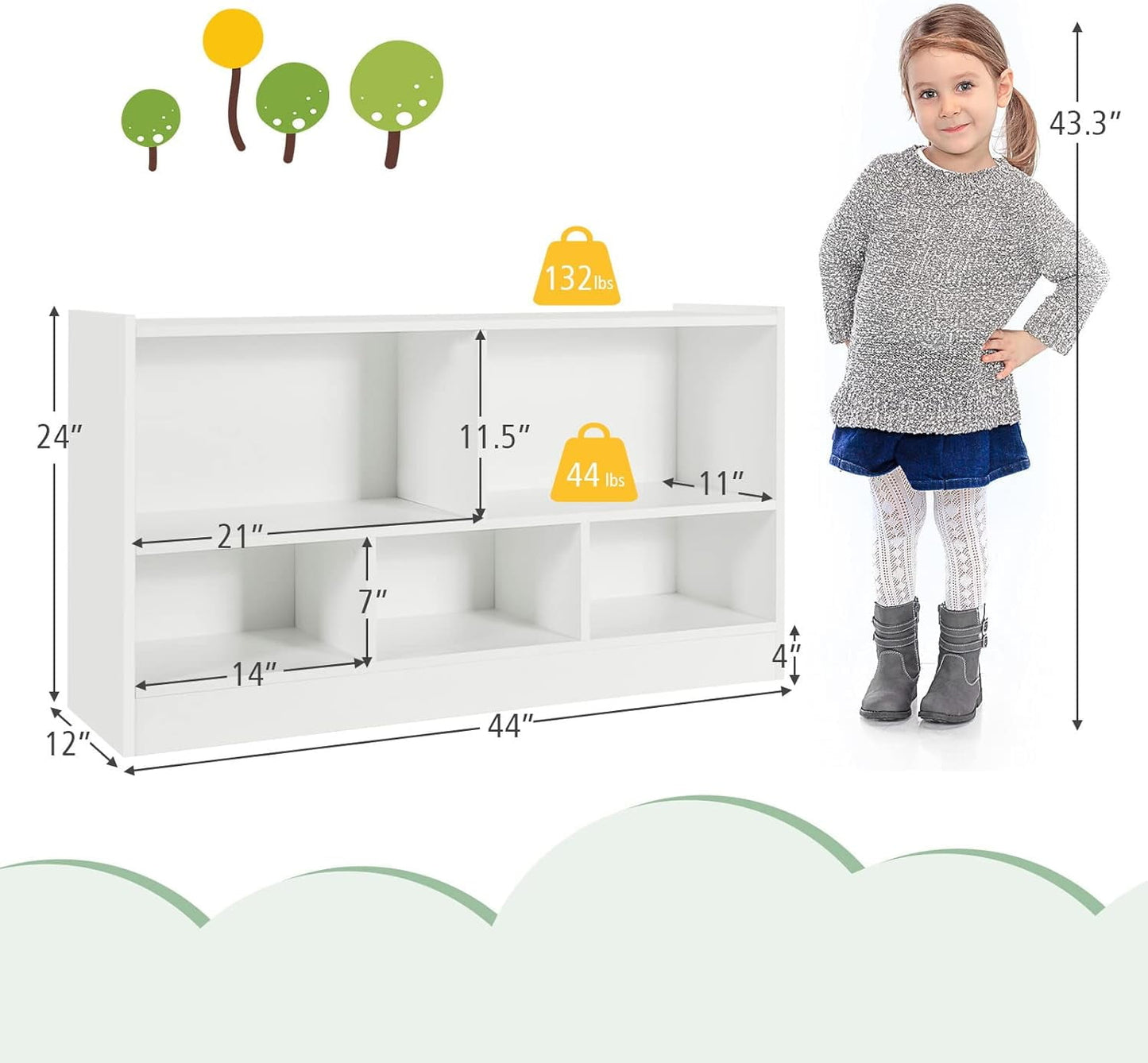 HONEY JOY Kids Storage Organizer, 5-Section Wooden Display Shelf for Classroom, Playroom, Nursery, Kindergarten
