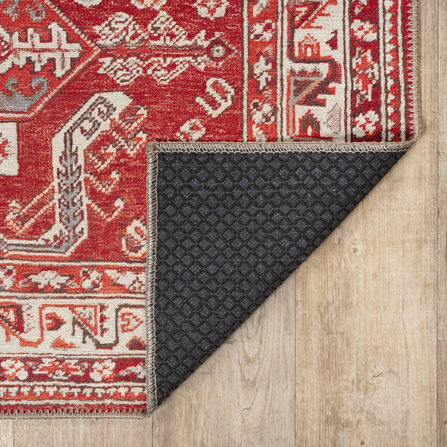 GLN Rugs Knossos - Machine Washable Area Rug - 4'x6' Turkish Vintage Rug - Red/Beige