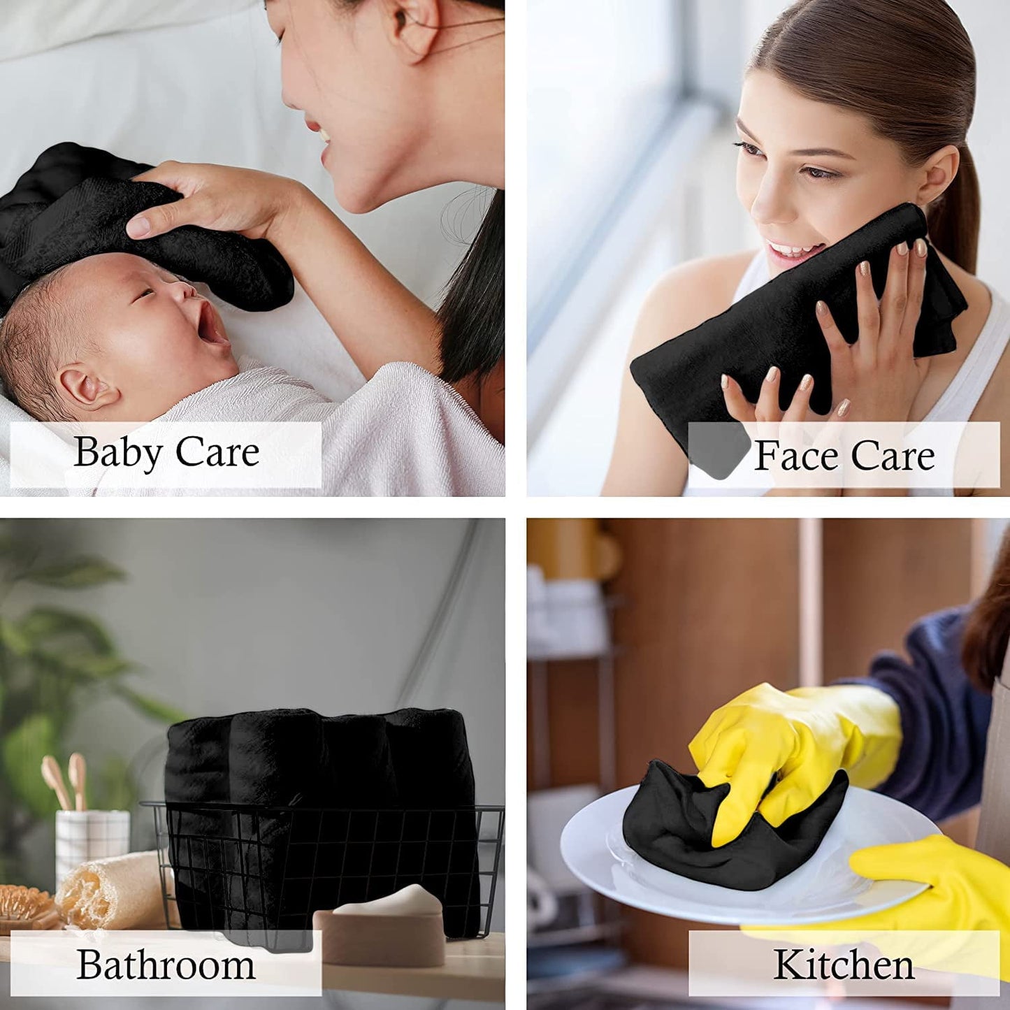 Gold Textiles 100% Cotton Washcloth - 300 Pack | 13x13 inches | Black - Ultra Soft, Highly Absorbent